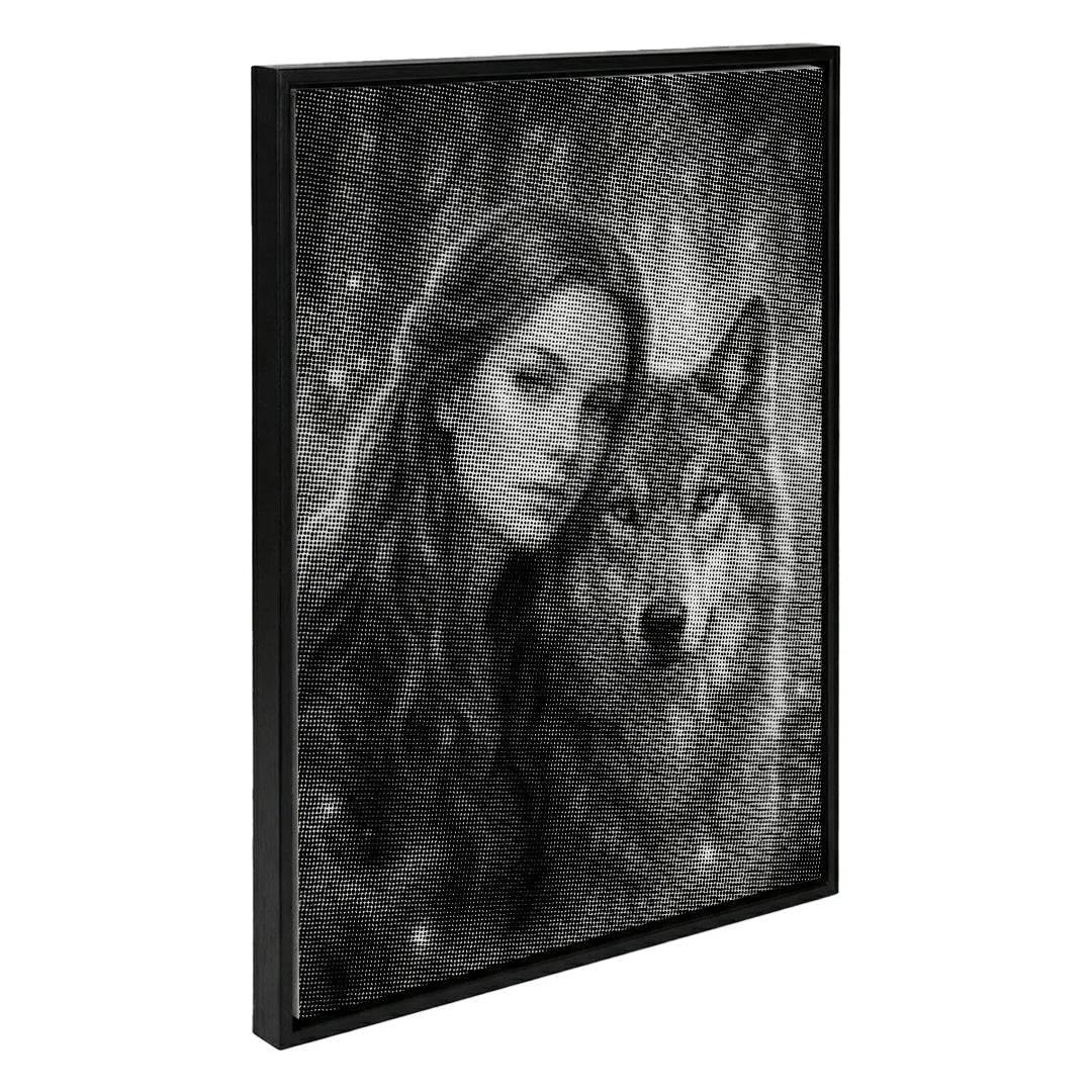Frauen mit einem Wolf-Punktgemälde