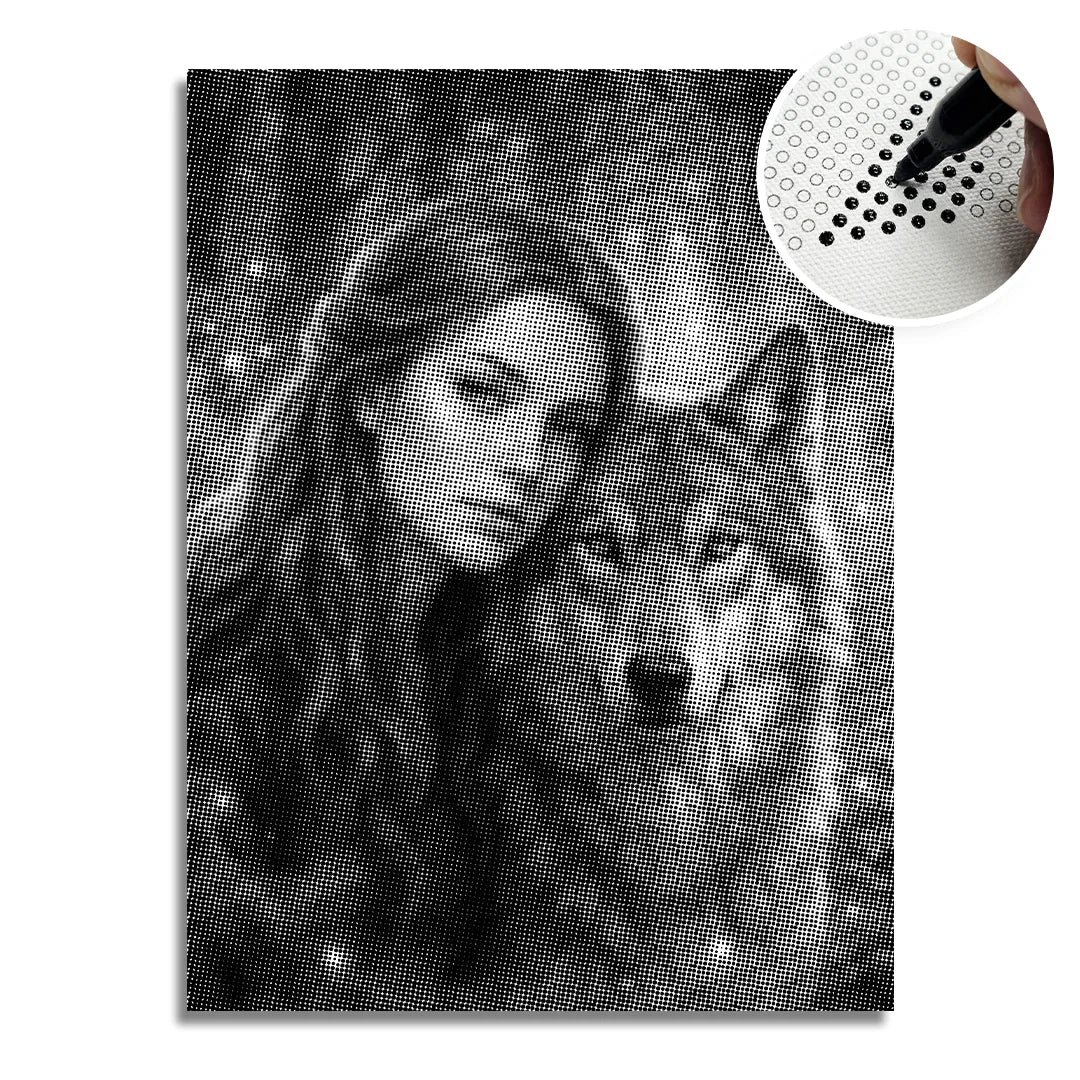 Vrouwen met een Wolf dot painting