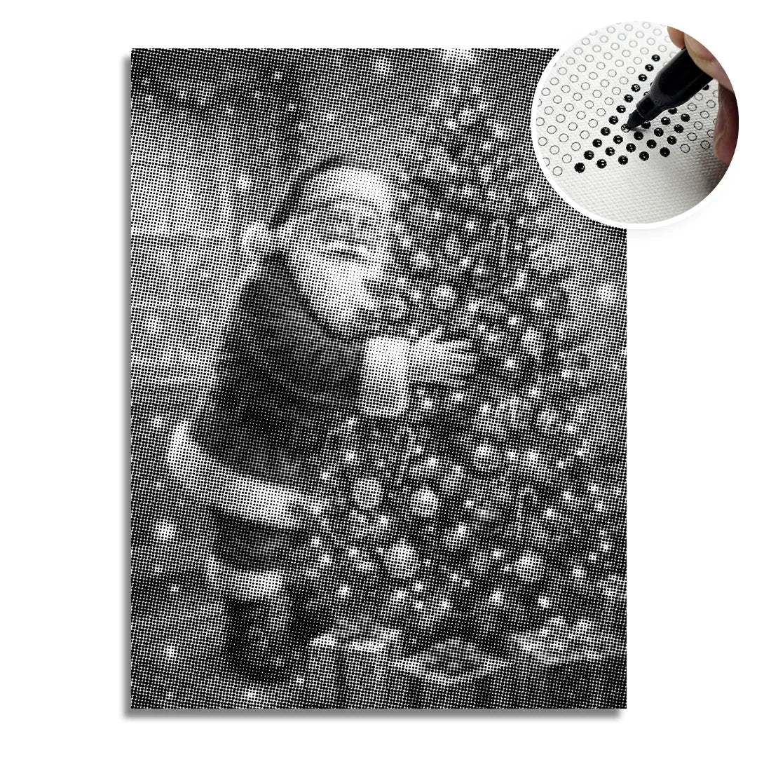 De Kerstman versiert de kerstboom-dot-schilderij