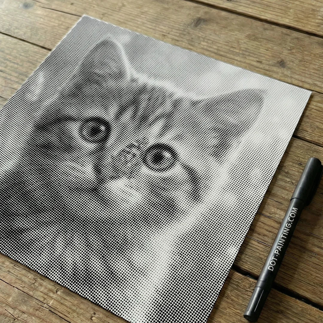 Kat met vlinder stip schilderij