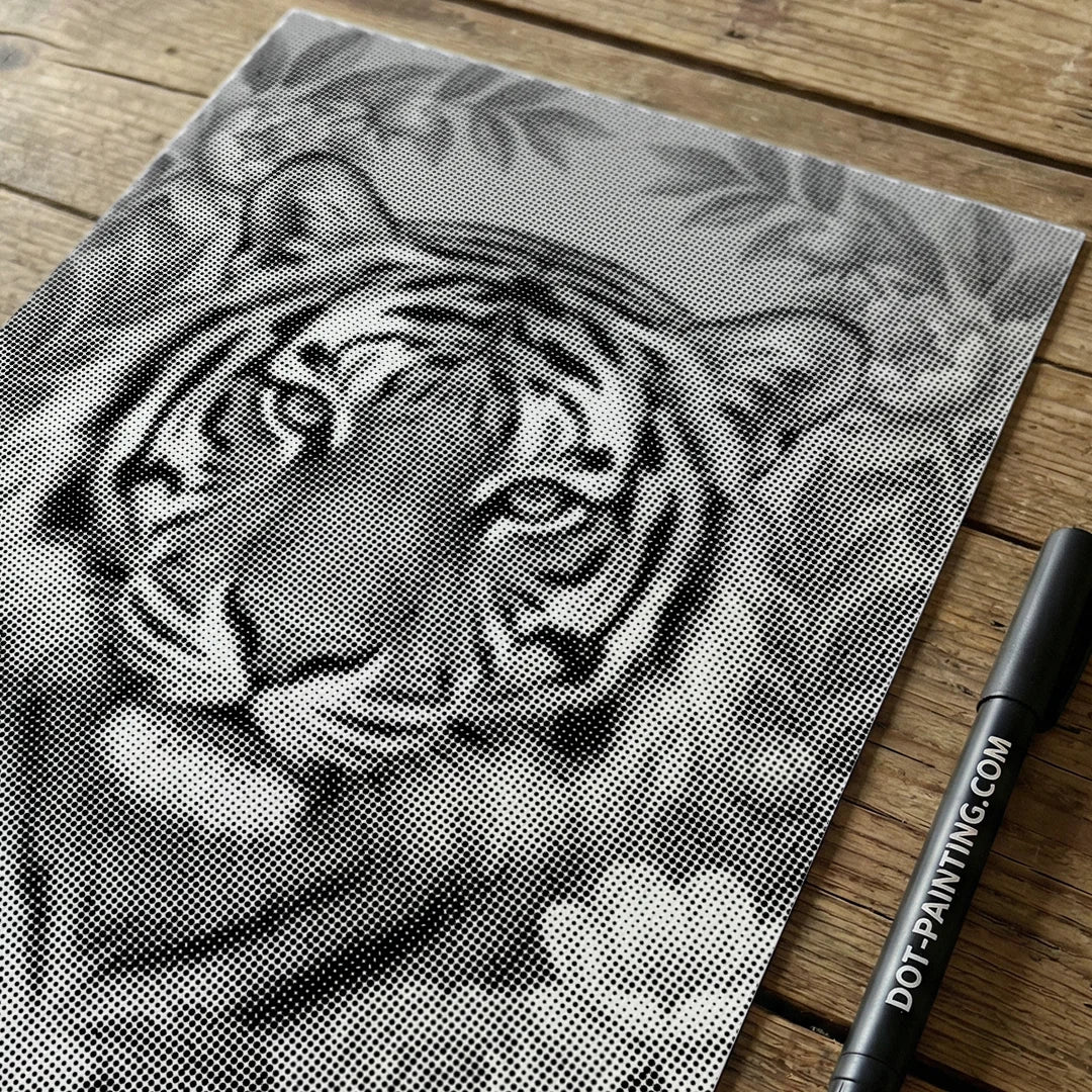 Tiger auf Blumen Punktmalerei