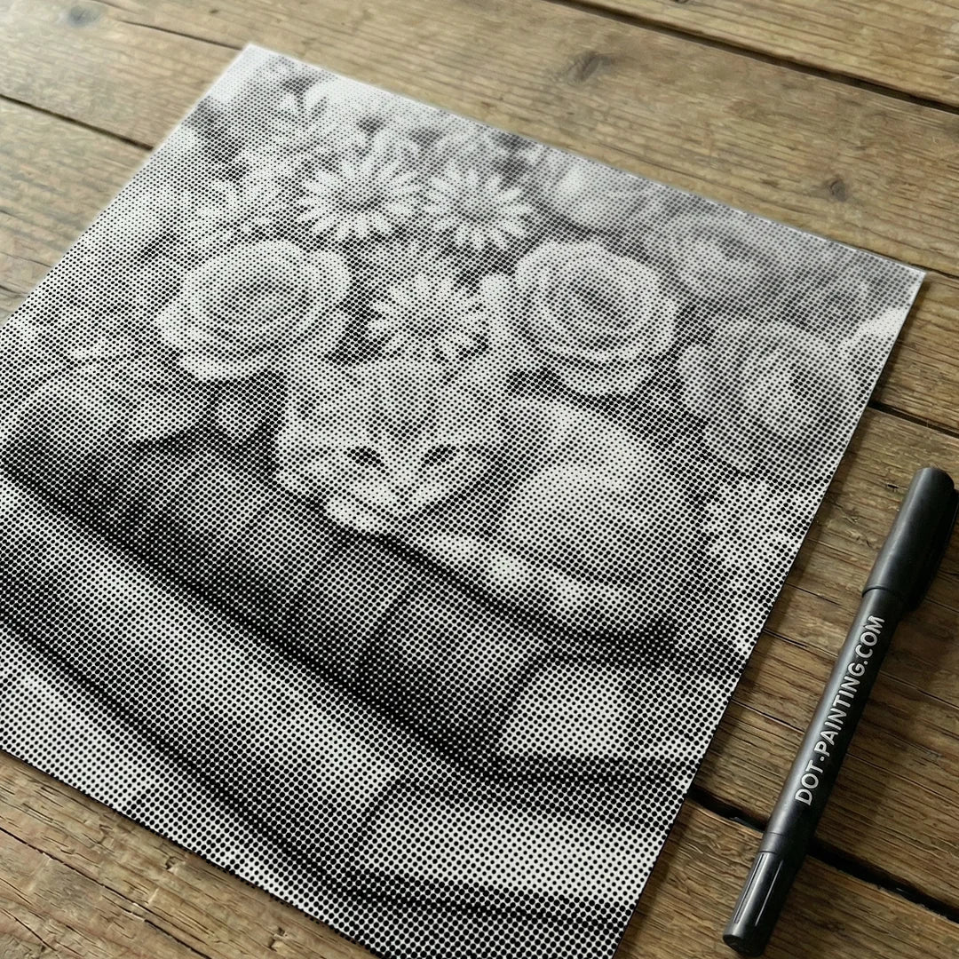 Katze auf einem Buch Dot Painting