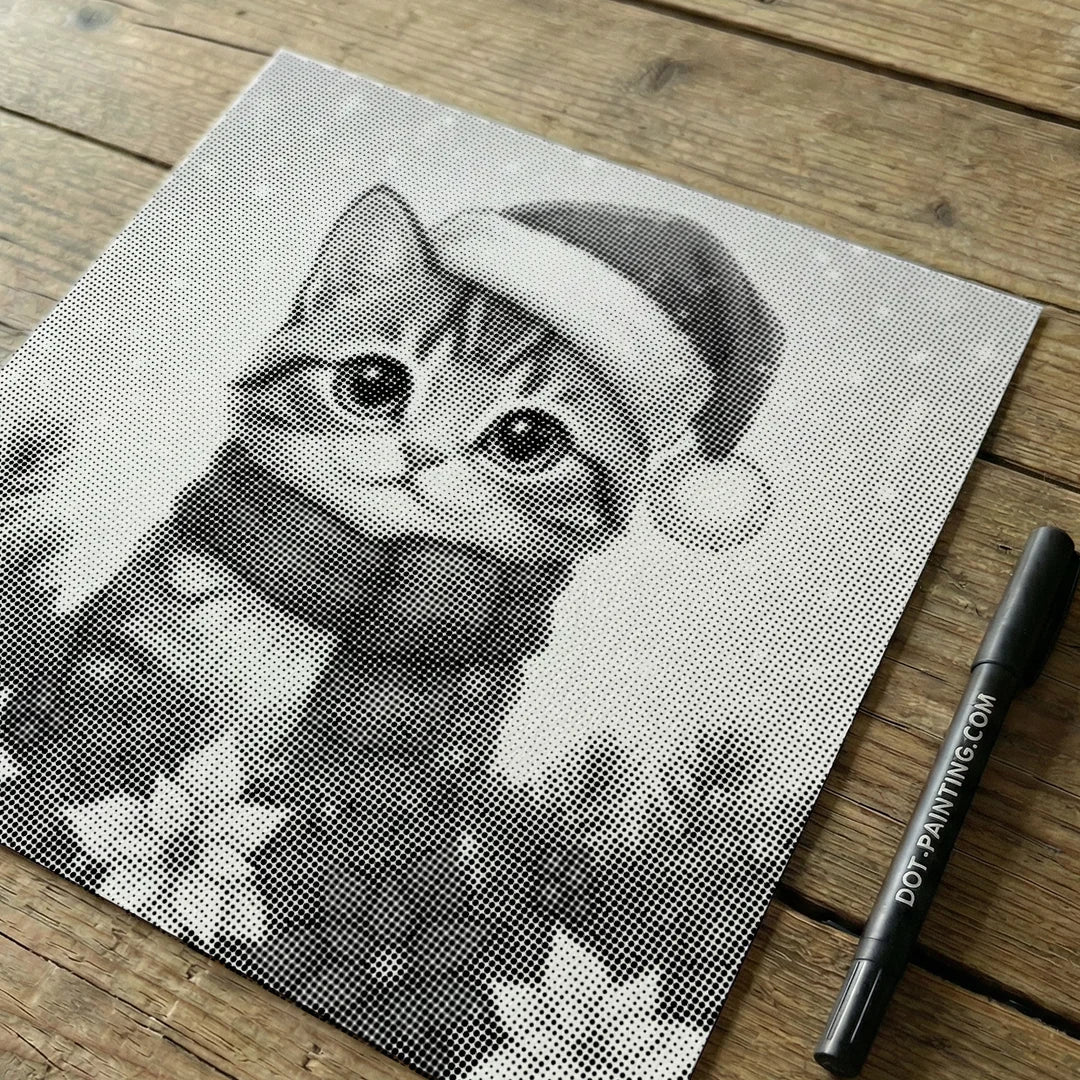 Katje met kerstmuts Dot Painting