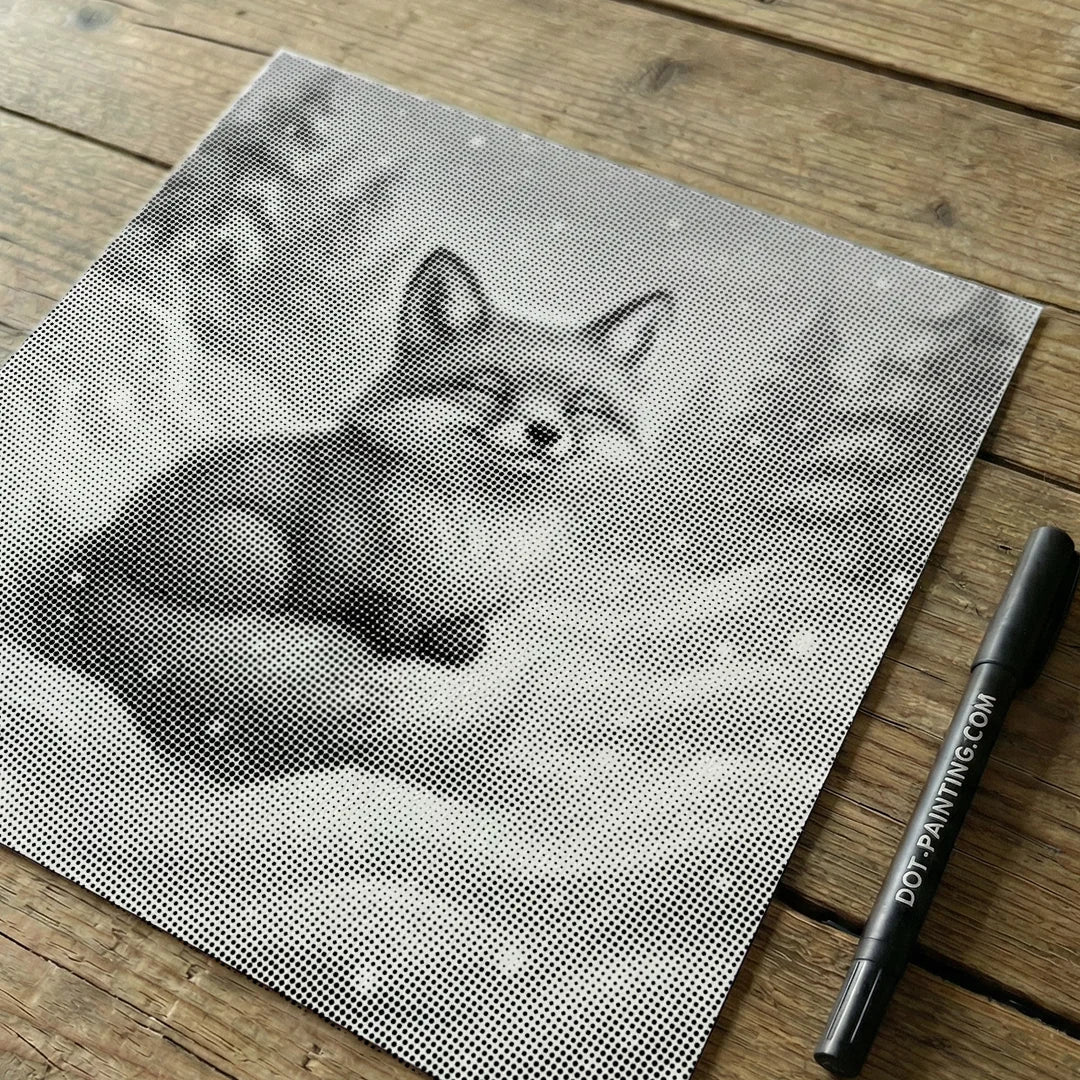 Fuchs spielt im Schnee-Punkt-Gemälde