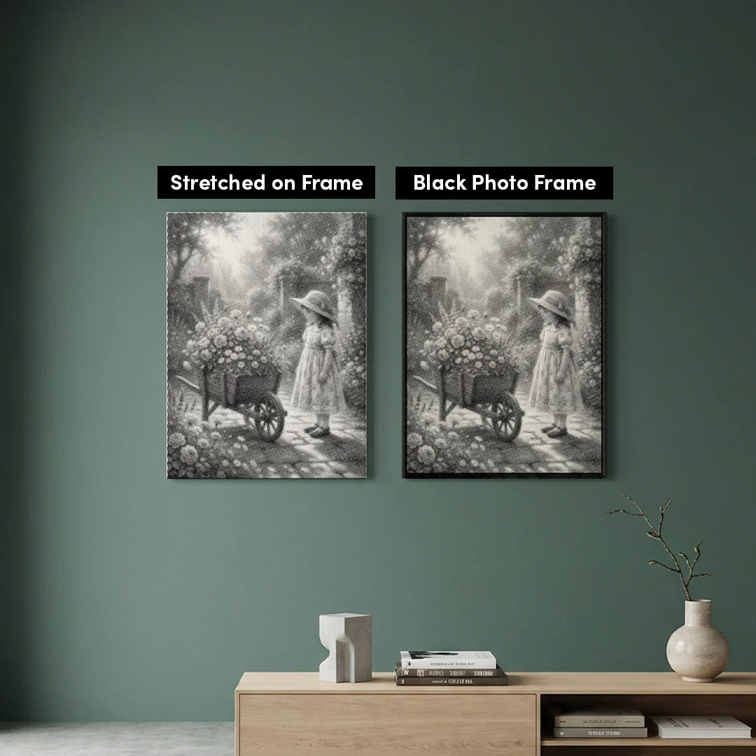 Mädchen mit Blumenwagen-Punktmalerei