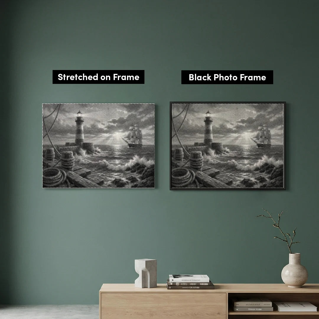 Schiff am Leuchtturm Dot Painting