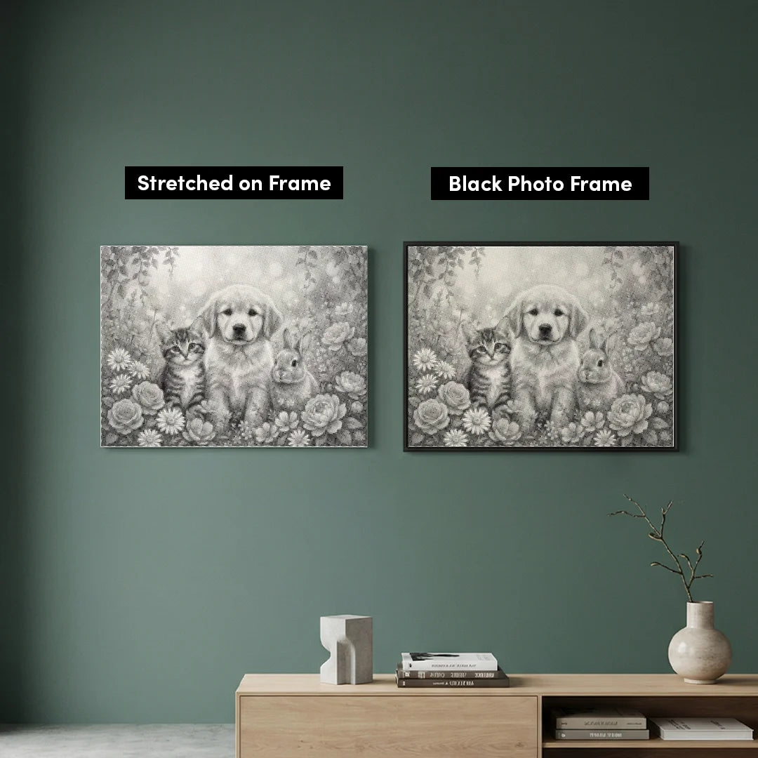 Kat hond en Bunny Dot schilderij
