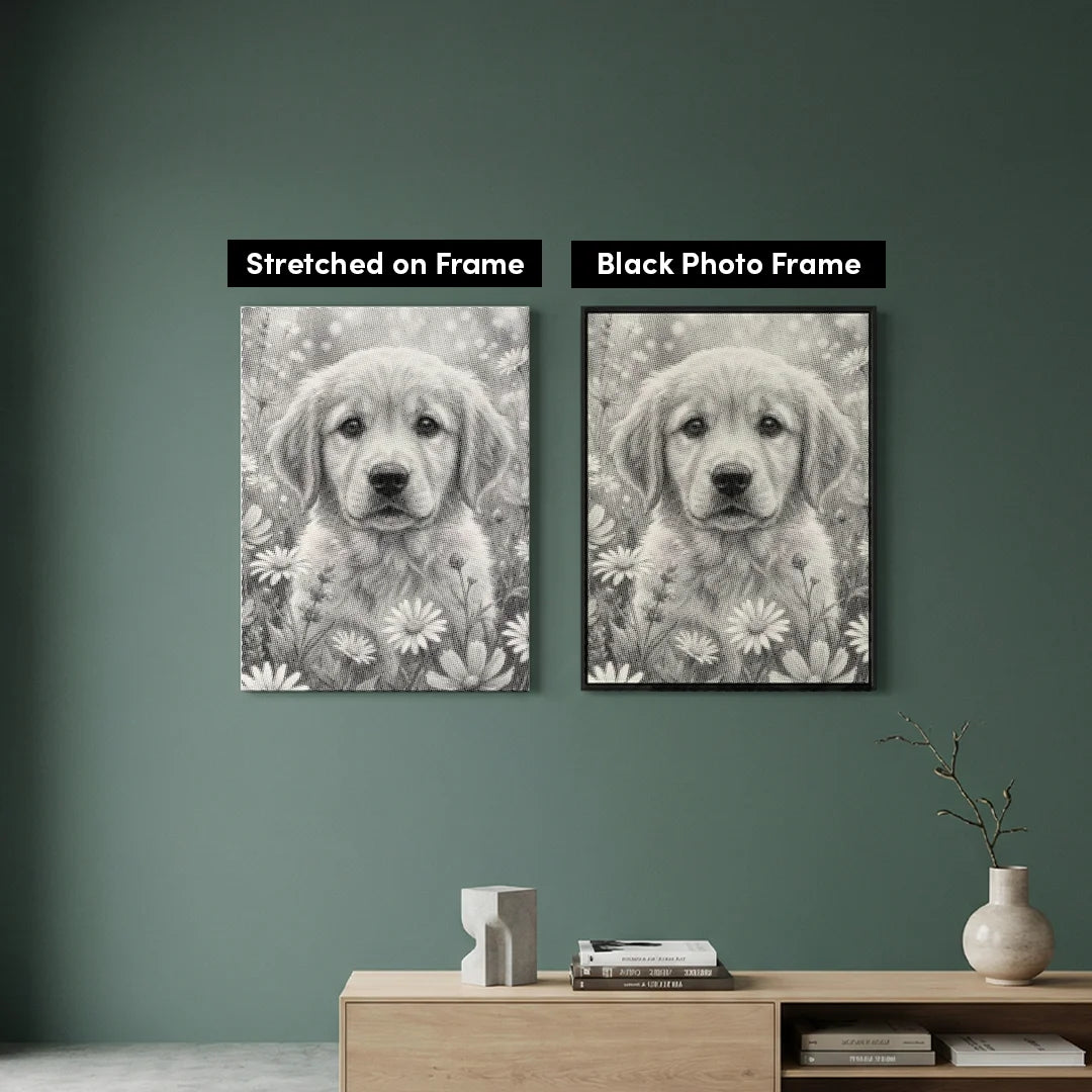 Welpe mit Blumen-Punktmalerei