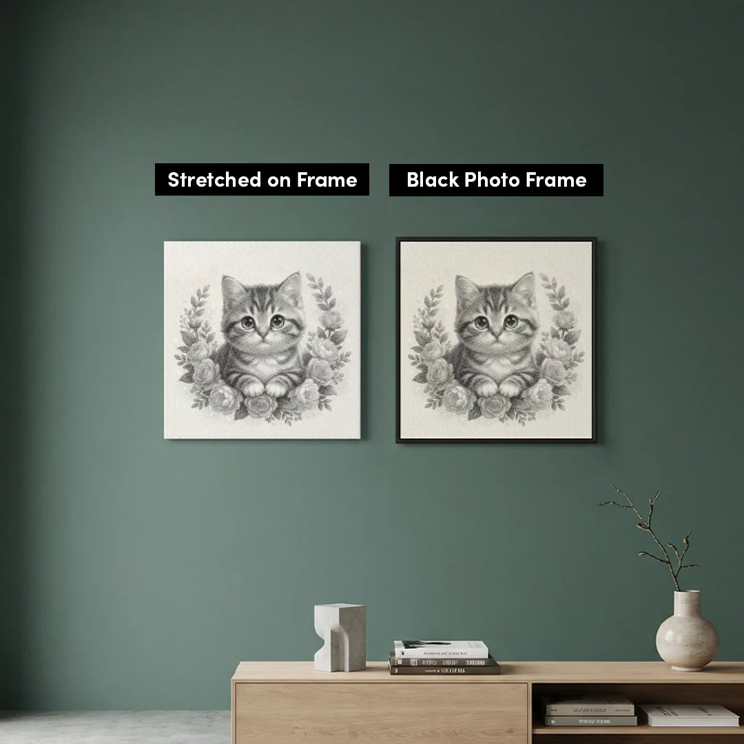 Katze mit Blumen 2-Punkt-Malerei