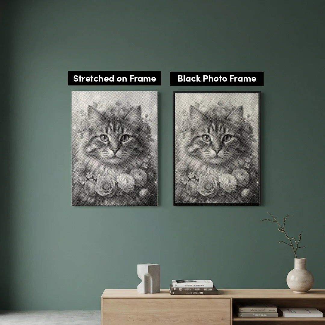 Kat met bloemen Dot Painting