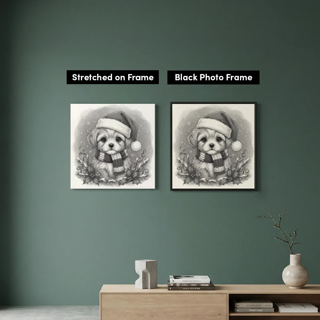 Kerstpuppy 2-punts schilderij