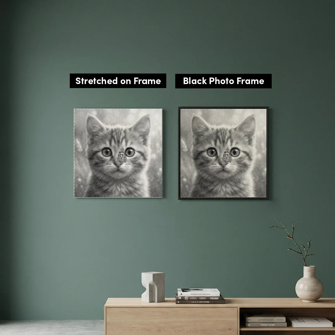 Kat met vlinder stip schilderij