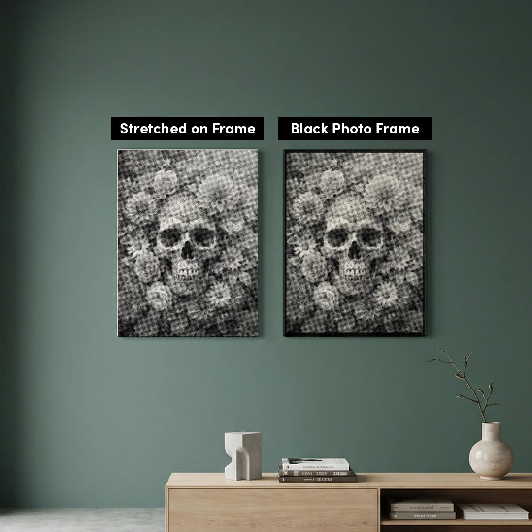 Totenkopf mit Blumen-Punktmalerei