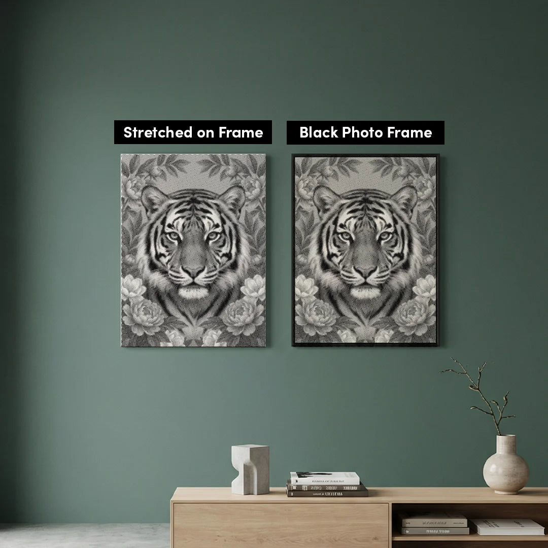Tiger auf Blumen Punktmalerei