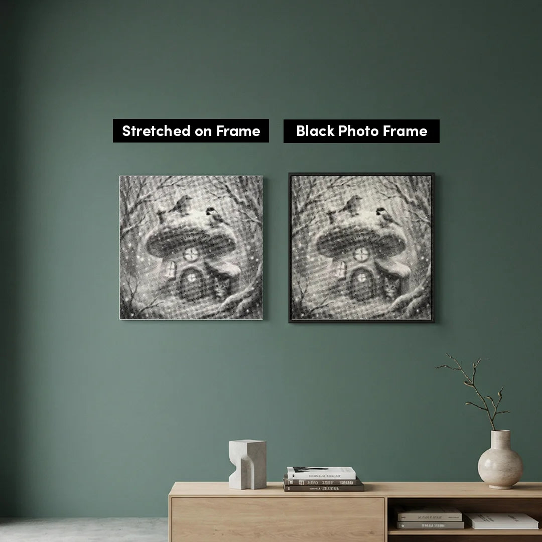 Kätzchen und Vögel im Schnee-Punkt-Gemälde