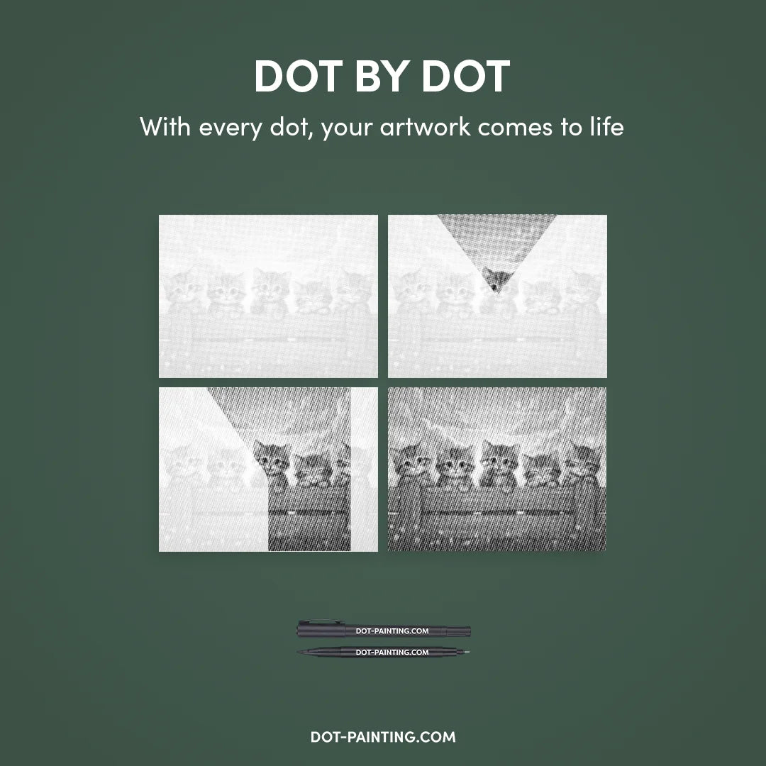 Kätzchen auf dem Zaun-Punktmalerei