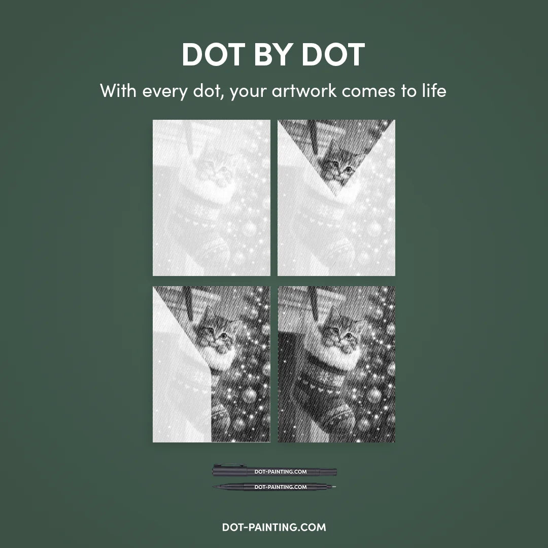 Kätzchen in einer Weihnachtssocken-Punktmalerei