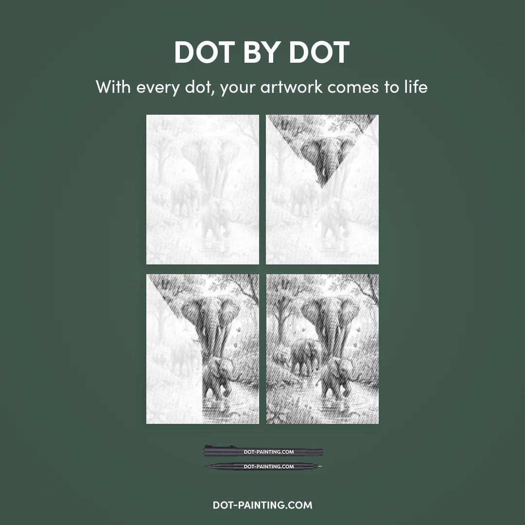 Punktmalerei der Elefantenfamilie