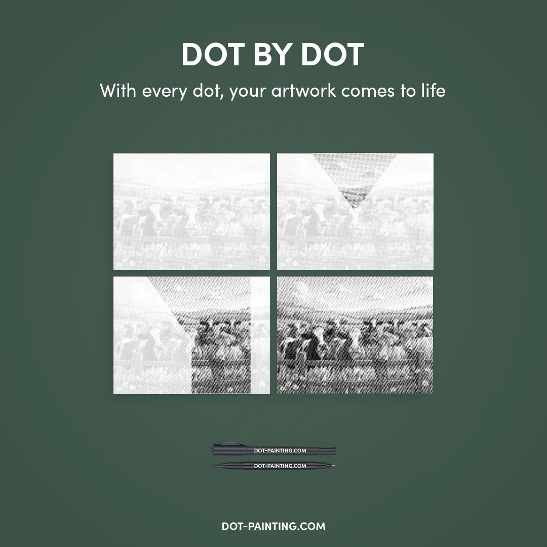 Glückliche Bauernhofkühe Punktmalerei