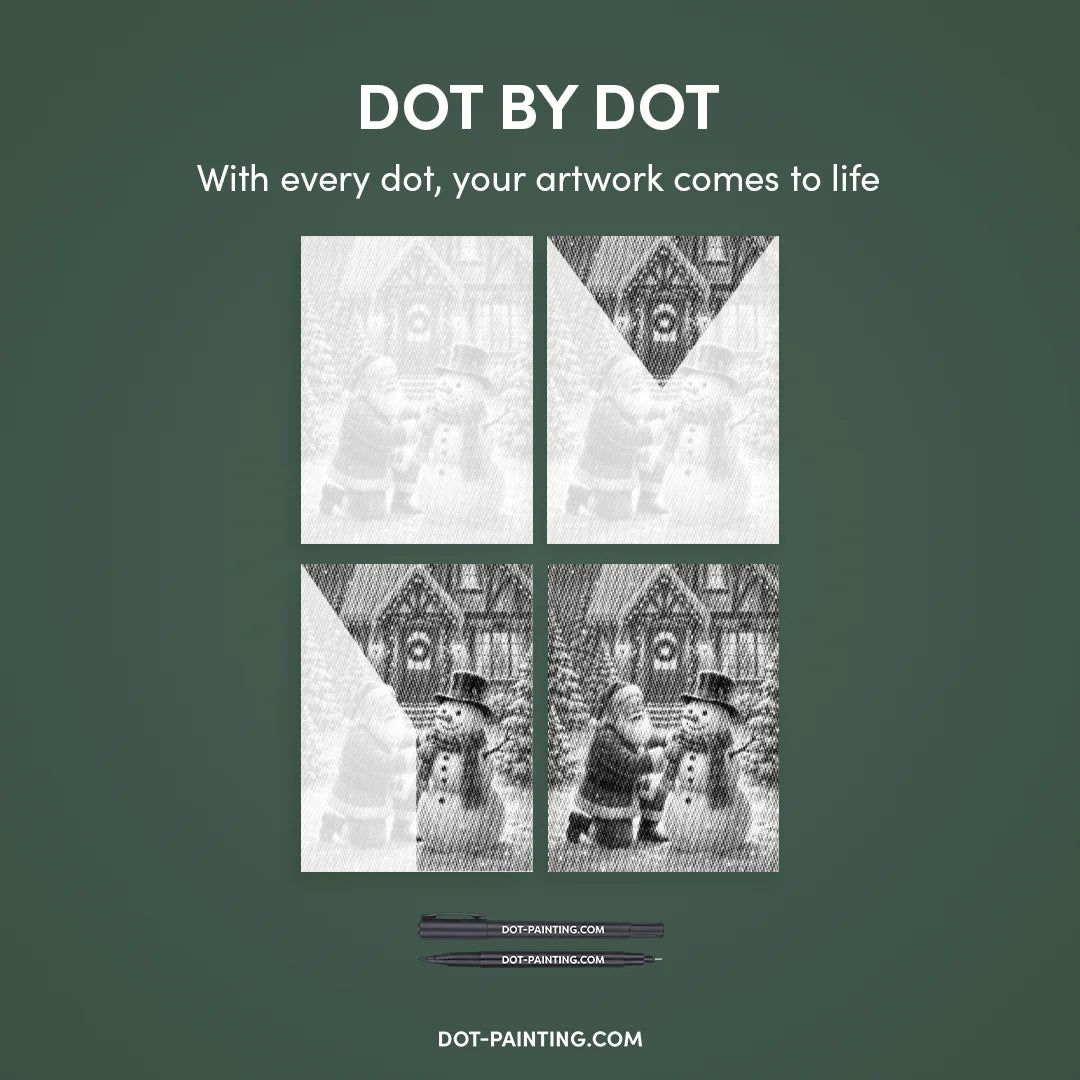 Weihnachtsmann mit Schneemann-Punktmalerei