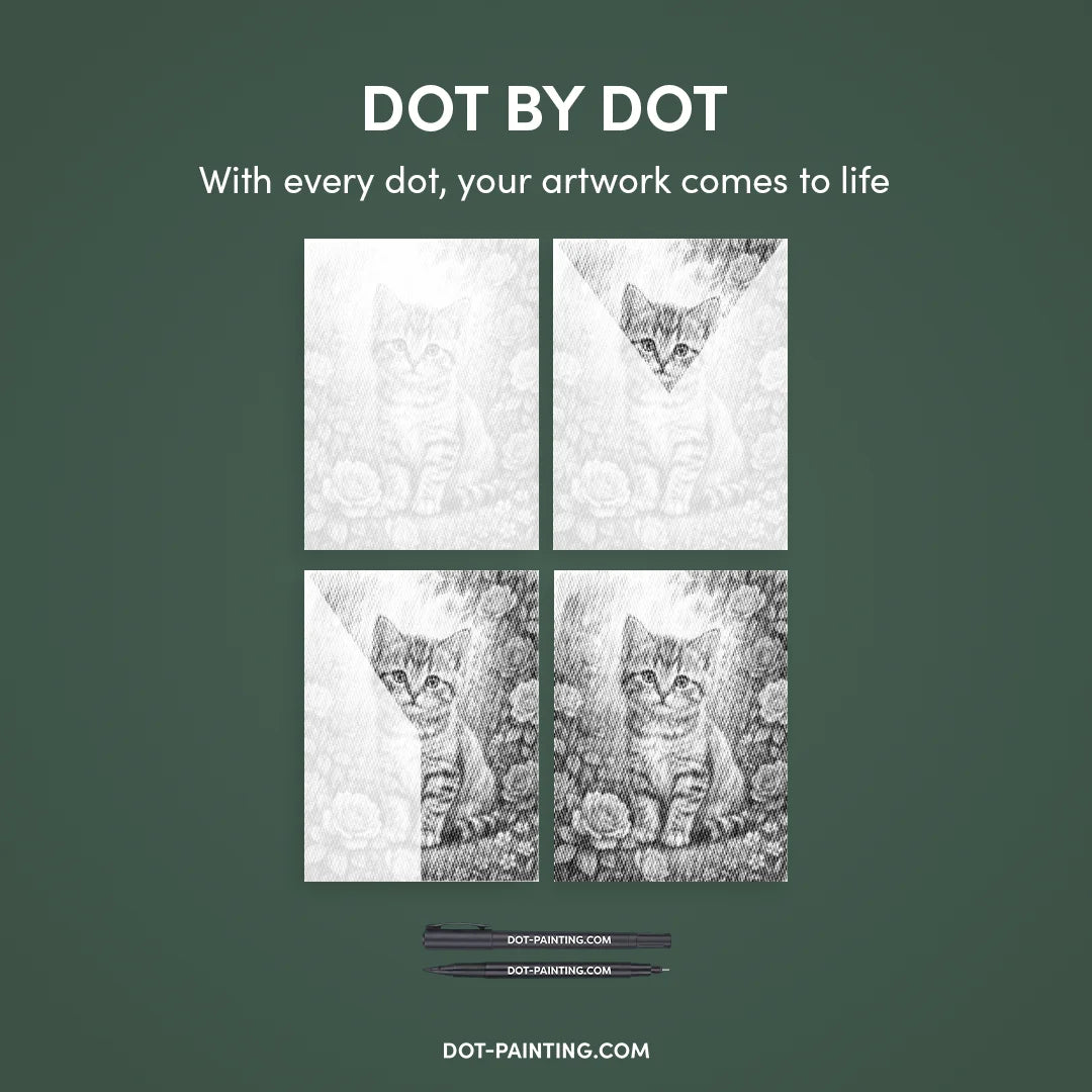 Katze mit Blumen-Punktmalerei