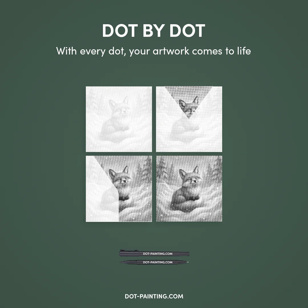 Fuchs spielt im Schnee-Punkt-Gemälde