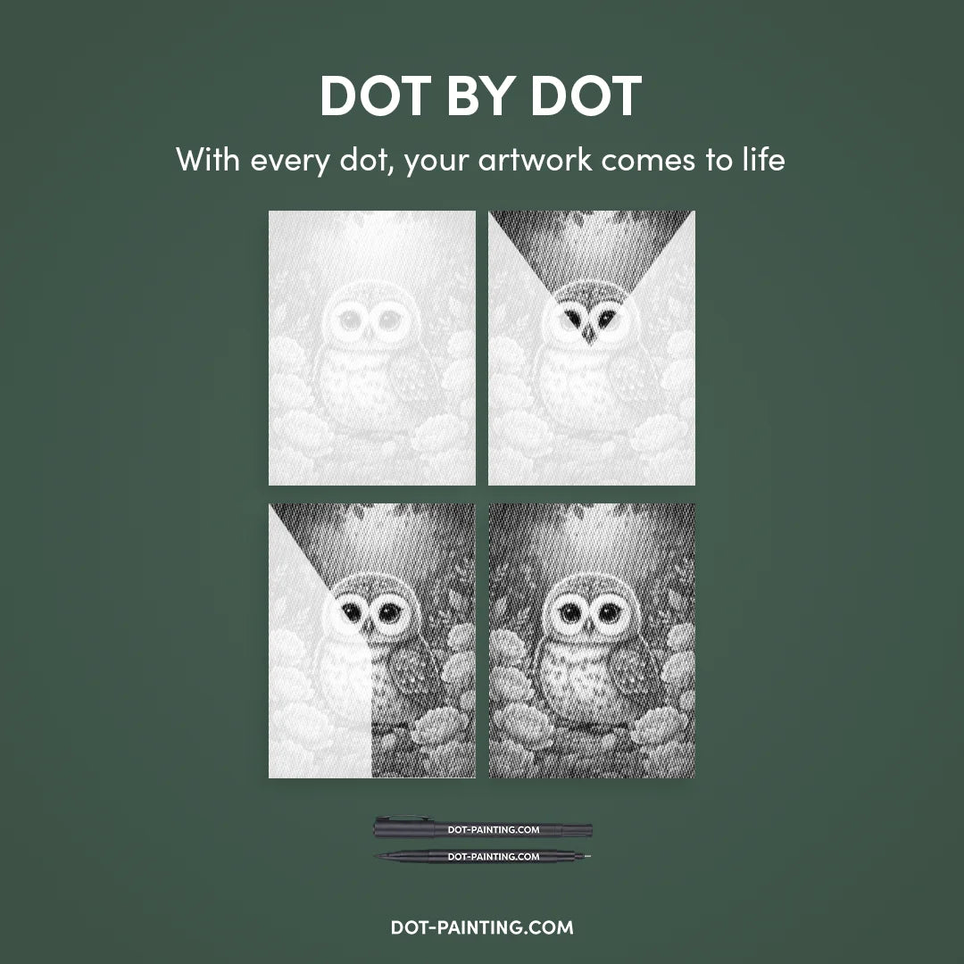 Babyuil met bloemen Dot Painting