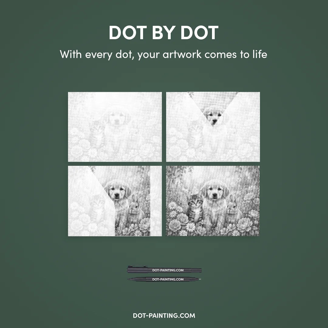 Kat hond en Bunny Dot schilderij