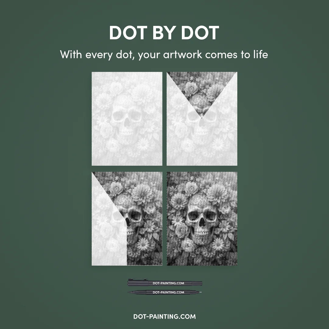 Totenkopf mit Blumen-Punktmalerei