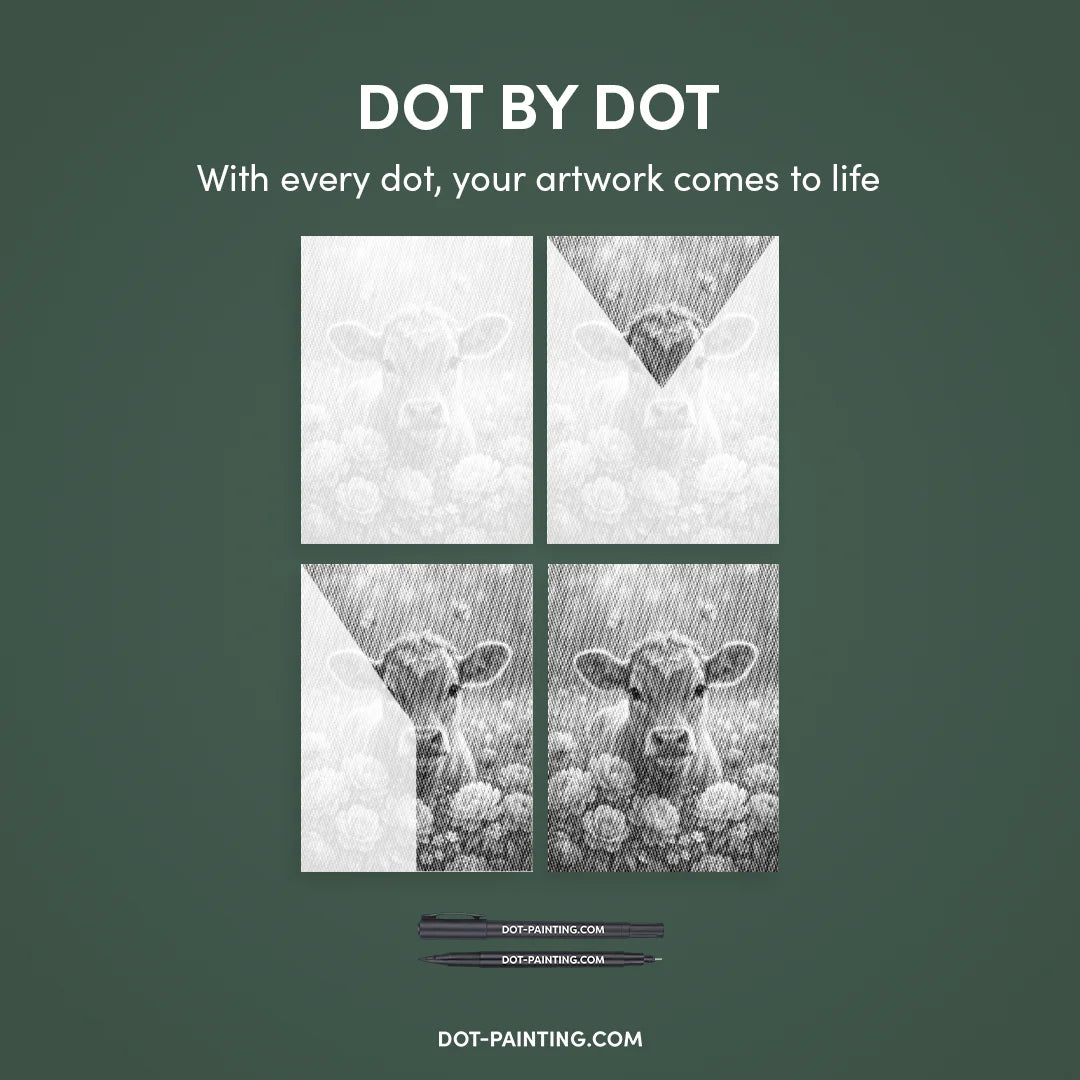 Kuh mit Blumen-Punktmalerei