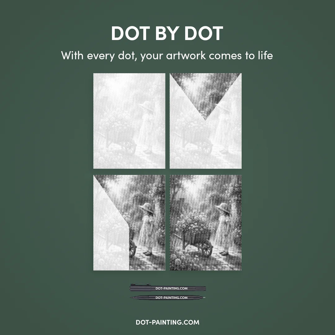 Mädchen mit Blumenwagen-Punktmalerei