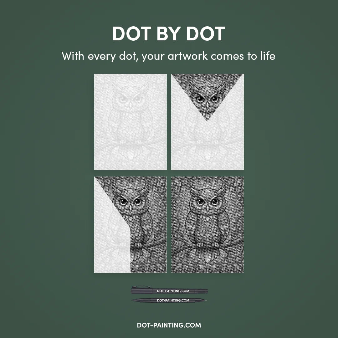 Eule auf Ast-Punktmalerei