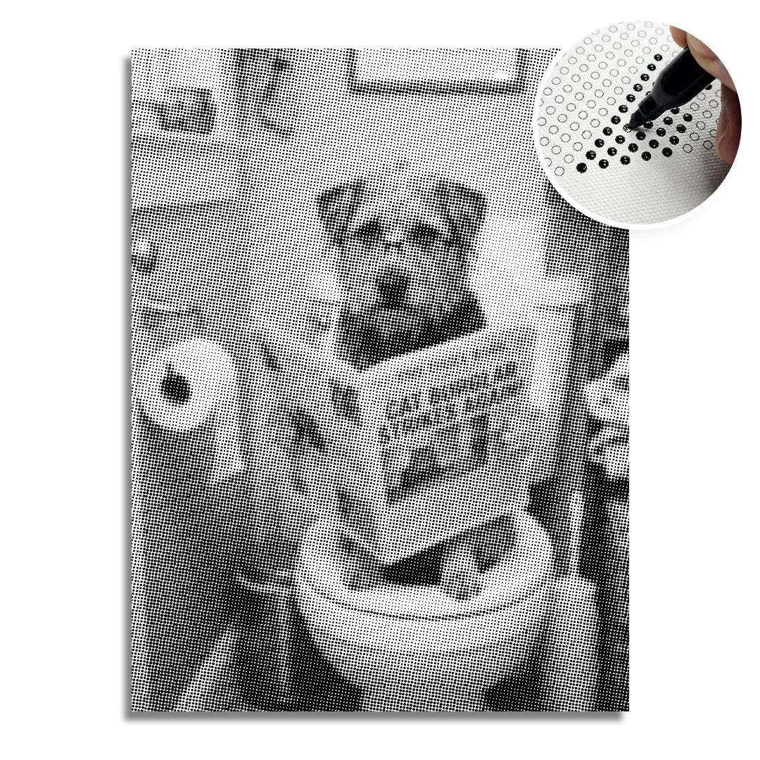 Hund auf einer Toilette Dot Painting