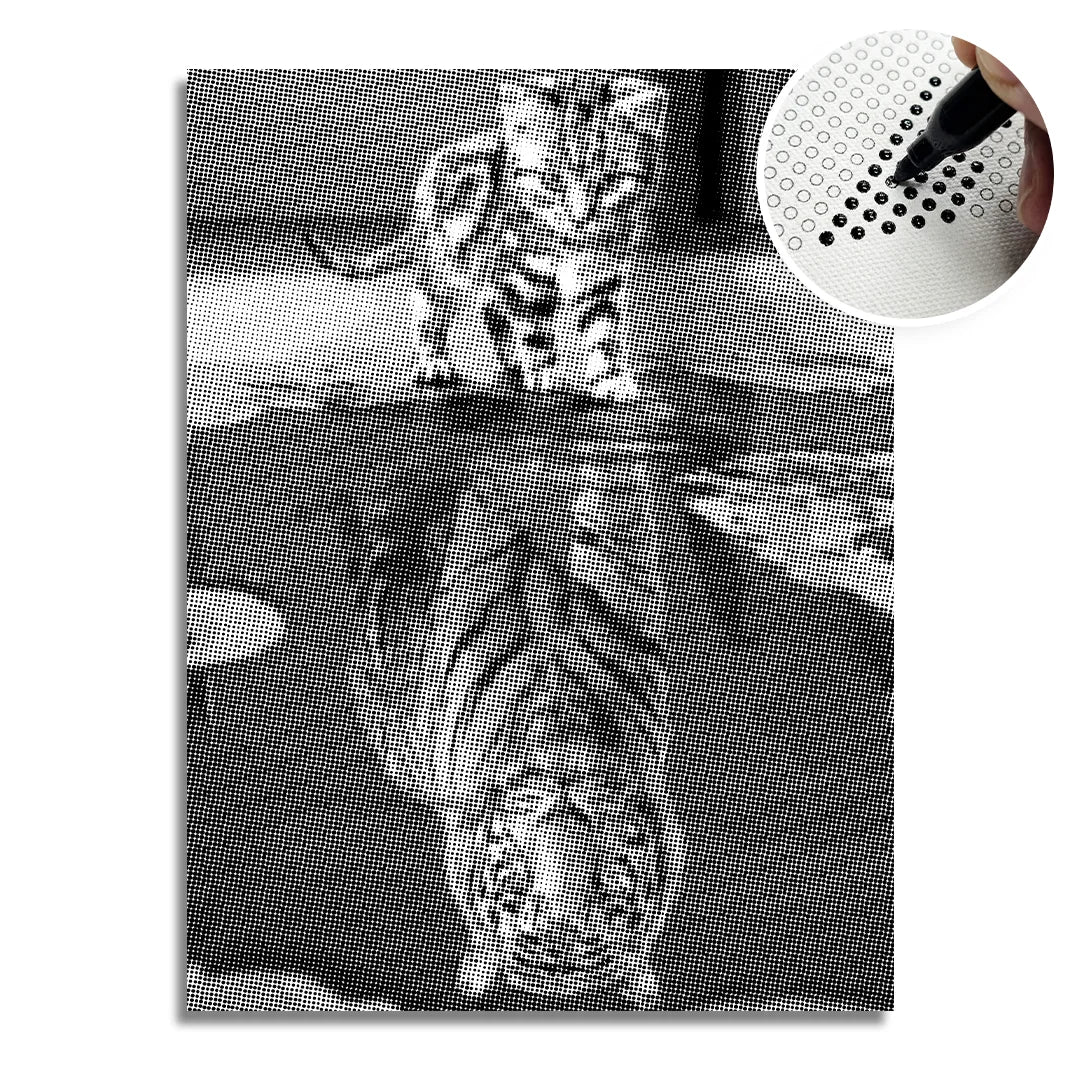 Katze mit Tiger-Spiegelbild Dot Painting