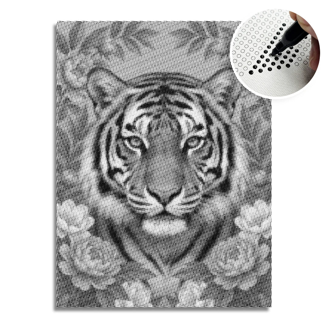 Tijger op Bloemen Dot Painting Kit ➤ Morgen GRATIS geleverd ✅ | Hoogste kwaliteit Dot-painting.com