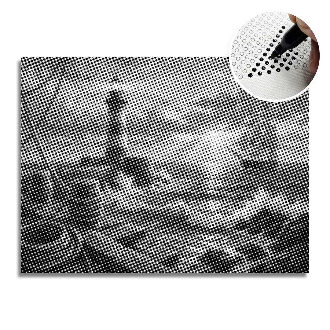Schip bij de Lighthouse Dot Painting