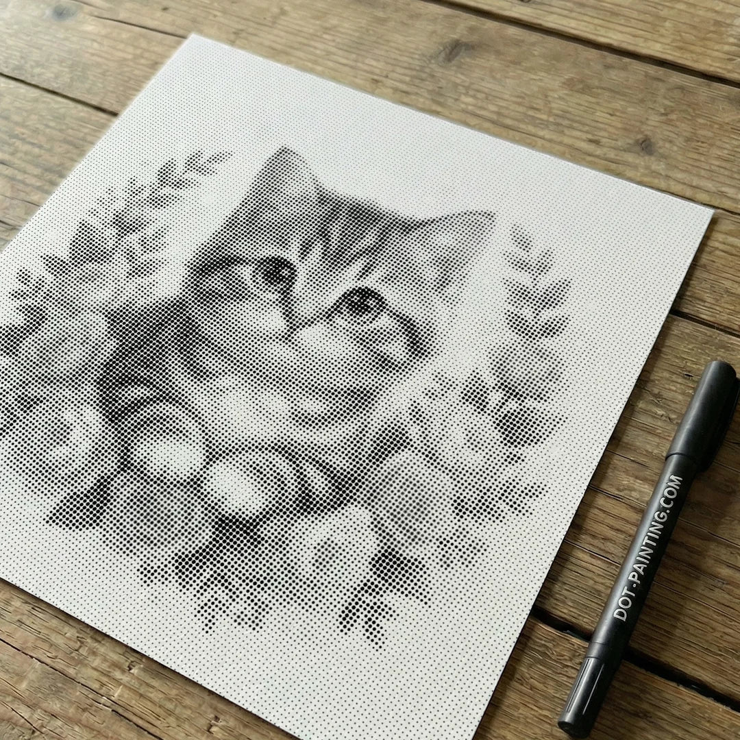 Katze mit Blumen 2-Punkt-Malerei
