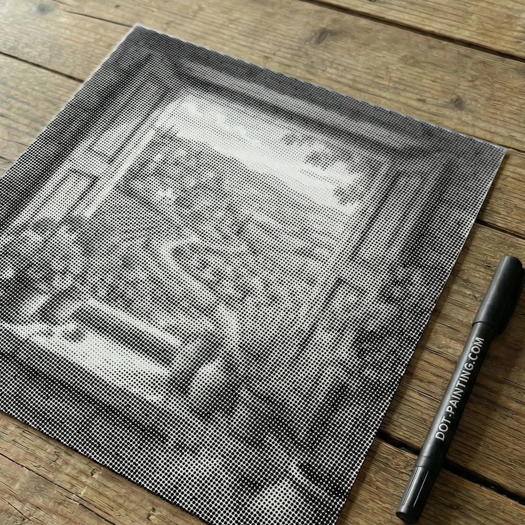 Blick durch Fensterläden, Punktmalerei