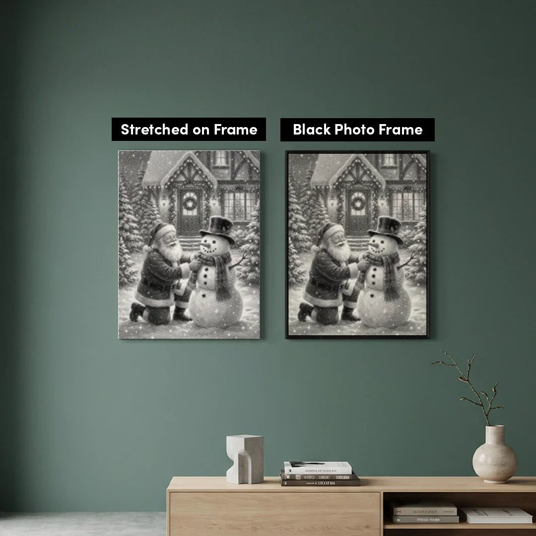 Weihnachtsmann mit Schneemann-Punktmalerei