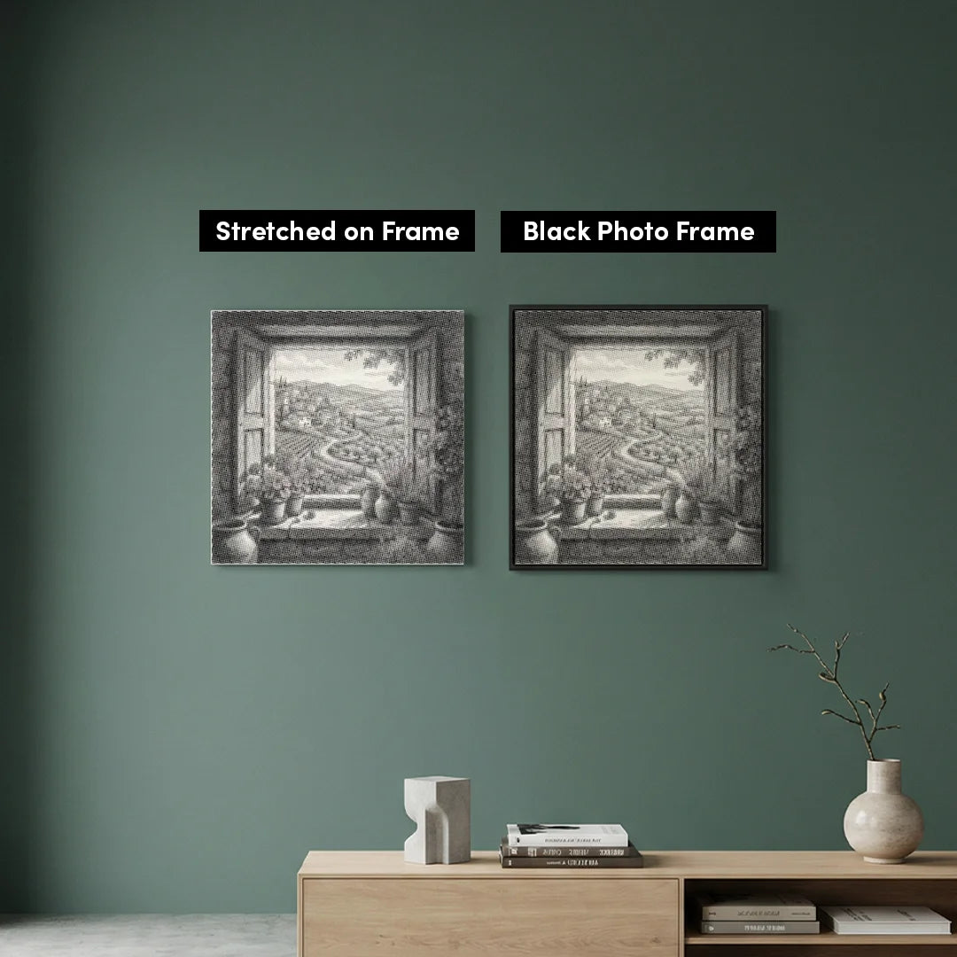 Blick durch Fensterläden, Punktmalerei