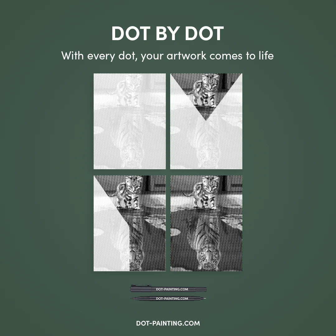 Cat With Tiger Reflection Dot Painting