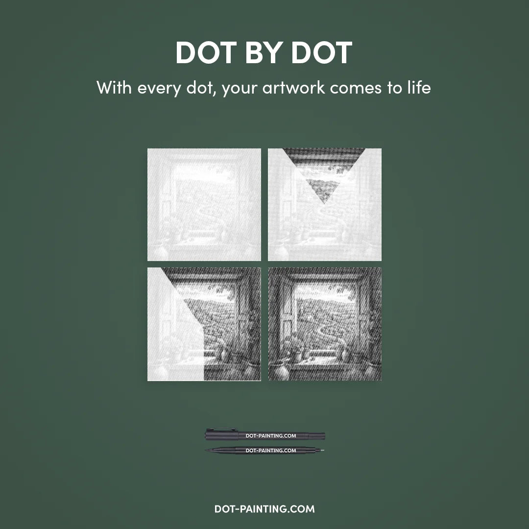 Blick durch Fensterläden, Punktmalerei