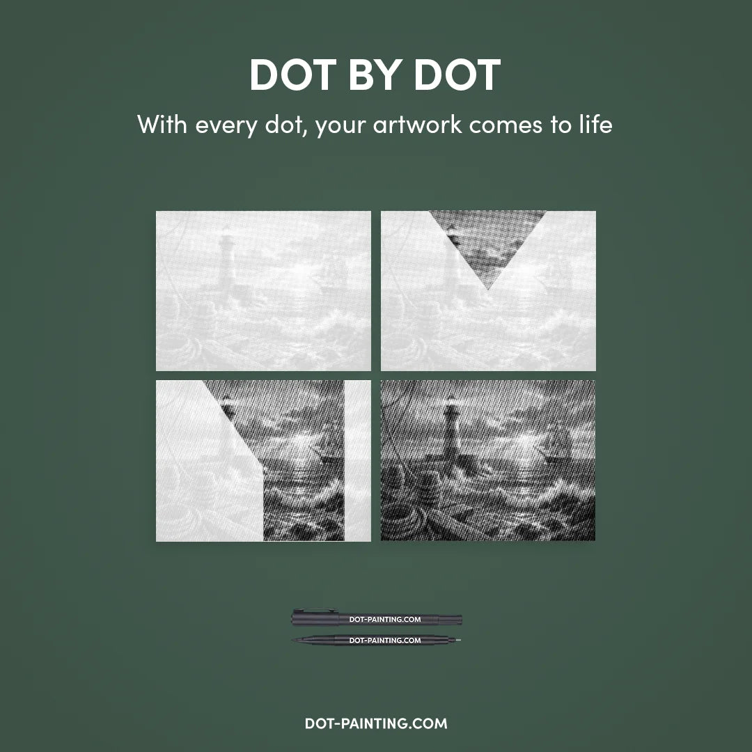 Ship at the Lighthouse Dot Painting