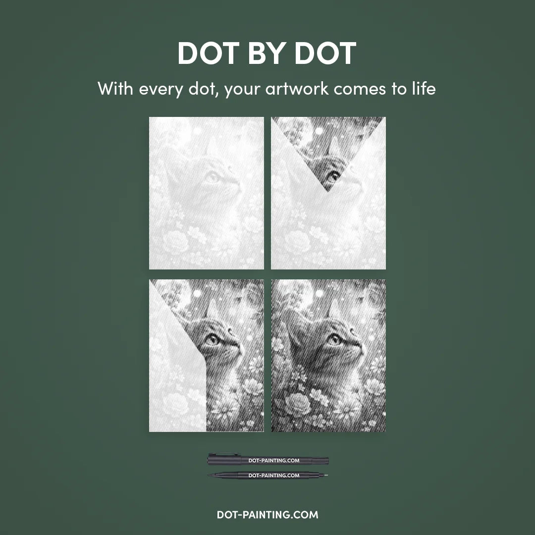 Kat met Bloemen dot painting