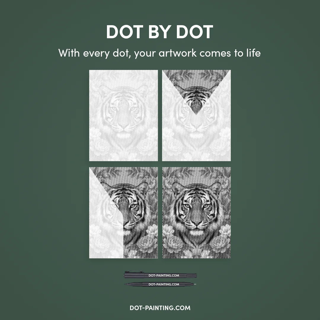 Tijger op Bloemen Dot Painting Kit ➤ Morgen GRATIS geleverd ✅ | Hoogste kwaliteit Dot-painting.com