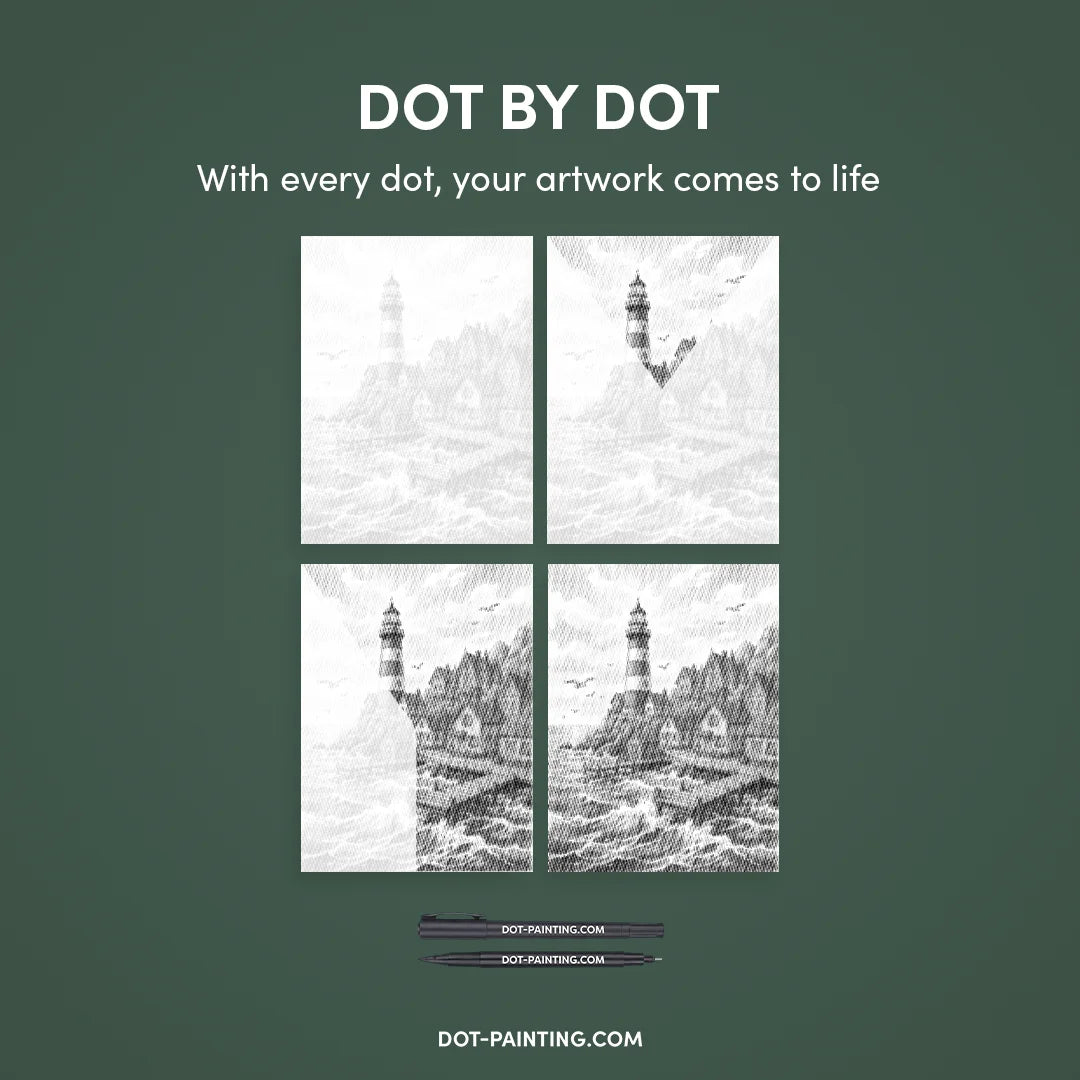 Dorf am Leuchtturm Dot Painting